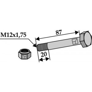 Болт со стопорной гайкой - M12x1,75 - 8.8