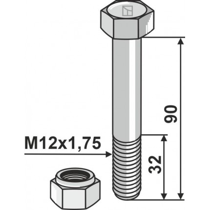 Болт со стопорной гайкой - M12x1,75 - 10.9