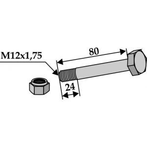 Болт со стопорной гайкой - M12x1,75 - 10.9