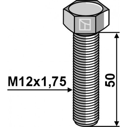 Шестигранный болт M12x1,75x50 без гайки - Оцинкованный