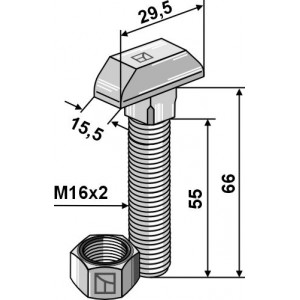 Болт с молотовидной головкой M16x2
