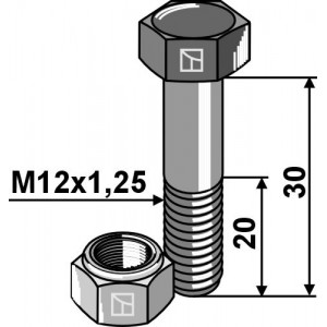 Болт шестигранный M12x1,25x30 с гайкой