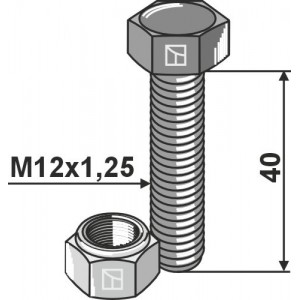 Шестигранный болт с тонкой резьбой - М12х1,25x40 - 10.9 - Оцинкованный