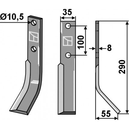 Ротационный зуб 290x35мм, правый