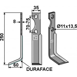 Ротационный зуб DURAFACE 250x35мм, левый
