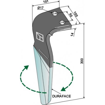 Зуб ротационной бороны (DURAFACE) 300мм, правый
