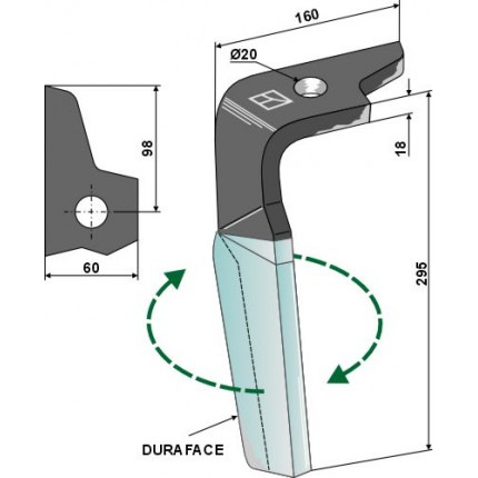 Зуб ротационной бороны (DURAFACE) 295мм, правый